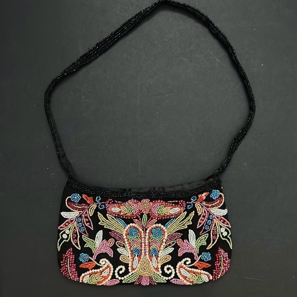 Express 90s Retro Style Black Beaded Women's Bag in Colorful Beads and Sequins - Picture 1 of 14